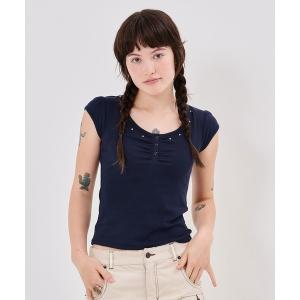 ヘンリーネック tシャツ バックオープン ヘンリーネック カットソー TINA：JOJUN レディース