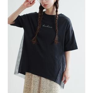 tシャツ 半袖 チュール切替 ロゴTシャツ レディースの商品画像