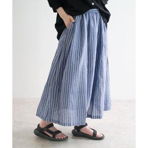 ロング スカート 先染めストライプ ギャザースカート