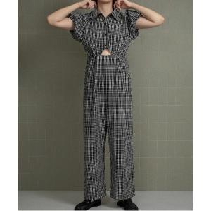 オールインワン check mini puff sleeve allinone / チェックミニパフスリーブオールインワン レディース
