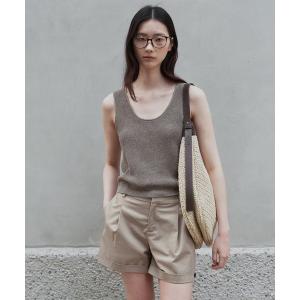 タンクトップ ノースリーブ ミニマル 片畔ニットタンクトップ レディース