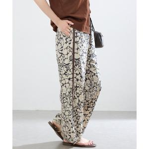 ワイドパンツ パンツ Flowerプリント サイドラインパンツ レディース