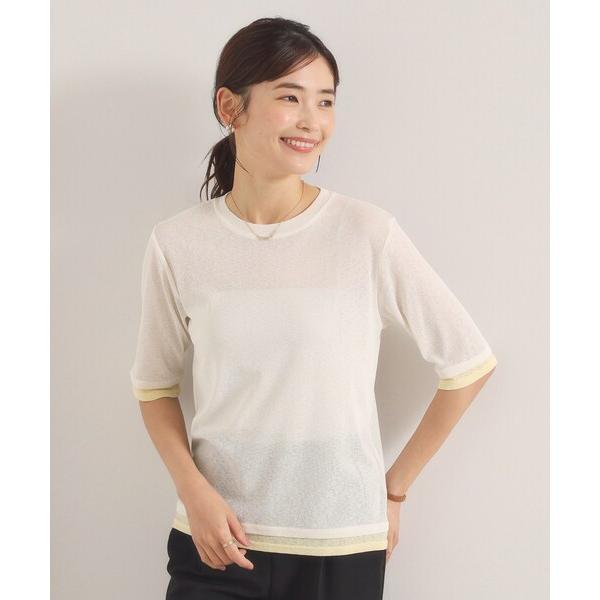 tシャツ 半袖 シアーレイヤード5分袖Tシャツ レディース