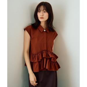 ブラウス シャツ 夏 ビジュー釦ラッフルブラウス レディース