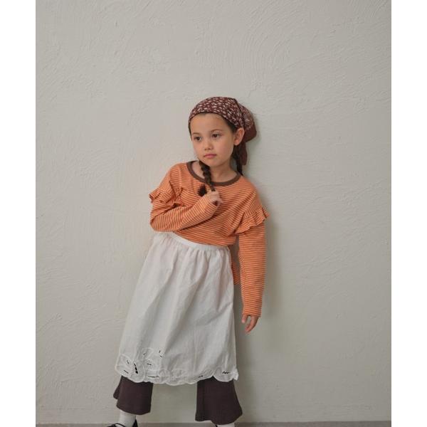 tシャツ 「綿100%」肩フリルボーダーロンT キッズ 子供服 女の子