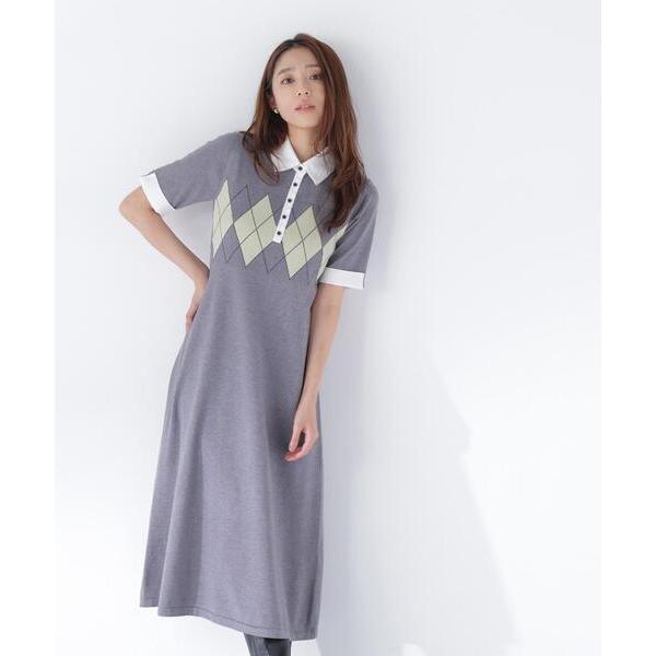 ワンピース 半袖 襟付きニットワンピース