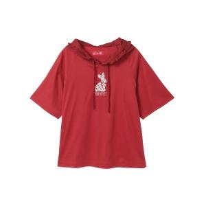 tシャツ 半袖 レースうさぎアップリケ付きフード付きカットソー レディース