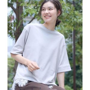 tシャツ 半袖 「汗シミ防止/UVカット」配色スリーブ 五分袖プルオーバー レディース