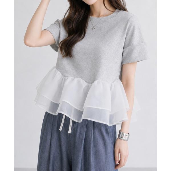tシャツ 半袖 シアーフリルペプラムトップス レディース