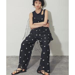 パンツ ドット花柄刺繍パンツ レディース