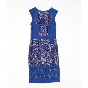 「Tadashi Shoji  」 レース半袖ワンピース 4 ブルー レディース
