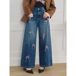 ジーンズ デニム デニムパンツ 「L.B CANDY STOCK」 フラワービジューデニムパンツ レディース