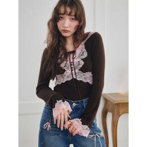 ニット セーター ストレッチレースニットトップス レディース