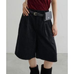 ワイドパンツ ハーフパンツ パンツ 短パン 「WEB先行」ポーチベルト付きコーデュロイバミューダパンツ レディース