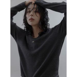 ニット セーター フリルフーディーリブニット レディース