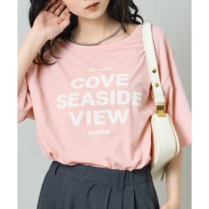 tシャツ 半袖 ルーズネック ピグメントロゴTシャツ レディース