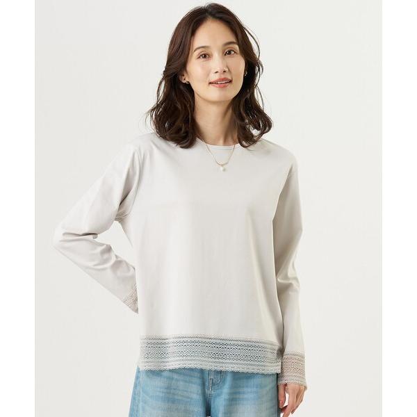 tシャツ 「レイヤードスタイルに」コットンスムース レースデザイン カットソー レディース