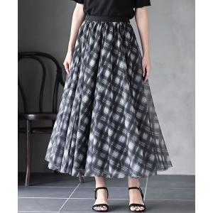 ロング スカート ホットフィックスチェックチュールスカート