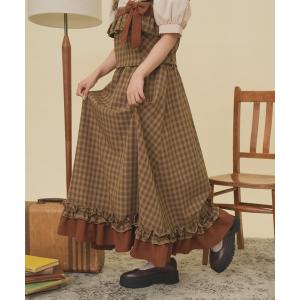 ロング スカート 「クティールとレトロ」チェックドッキングフレアスカート