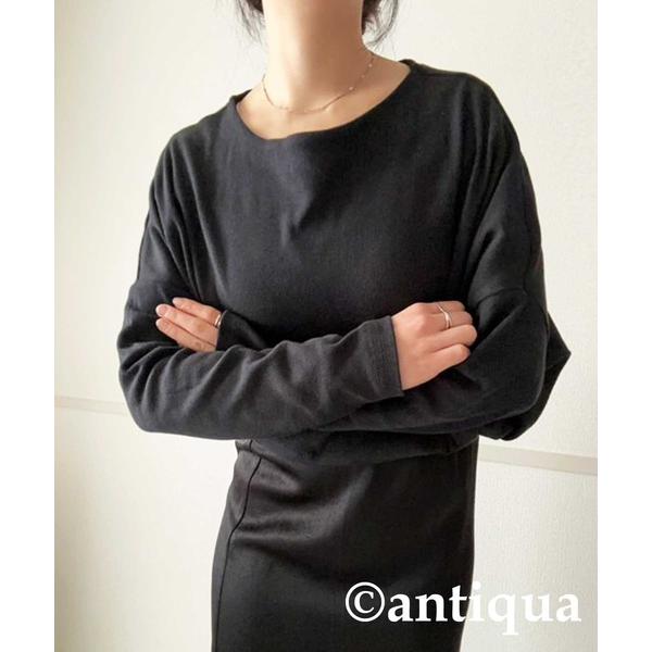 「antiqua」 長袖カットソー V ブラック レディース