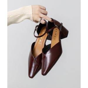 パンプス Vカット アンクルストラップ ヒール パンプス
