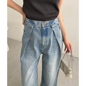 ジーンズ デニム デニムパンツ 「サイズ展開あり」タックワイドデニム レディース