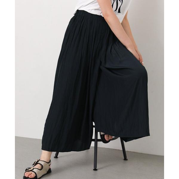 ワイドパンツ パンツ 割繊サテンギャザーワイド レディース