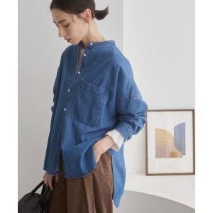 ブラウス シャツ 「2サイズ展開」オーバーサイズ バンドカラー デニムシャツ / 長袖 / 秋服 レディース