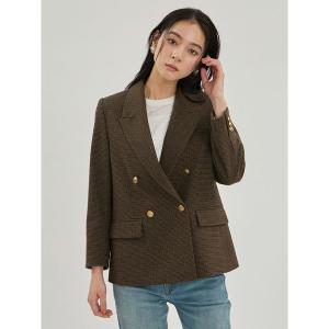 ジャケット テーラードジャケット 金釦ダブルブレストチェックブレザー レディース