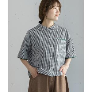 ブラウス シャツ 夏 半袖 はまぐりステッチ丸衿クロップドシャツ レディース
