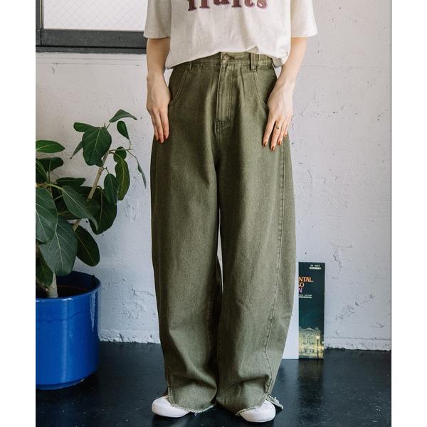 ワイドパンツ ジーンズ デニム デニムパンツ バレルシルエットカラーデニム レディース