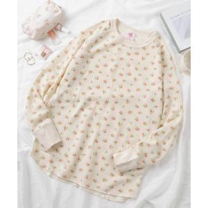tシャツ 「87」「JEMORGAN/ジェーイーモーガン」花柄 ワッフル クルーネック ロングスリーブ Tシャツ/レディース/ワンマイルウェア/リラックスウェア