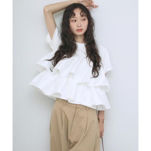 tシャツ 半袖 シャイニーフリルTシャツ レディース