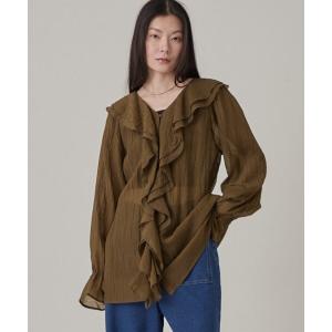 ブラウス シャツ 「シアー素材/ウエストに紐付き」ヨウリュウフリルシャツ レディース