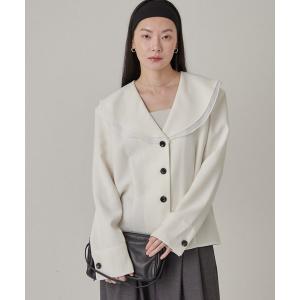 ブラウス シャツ 「無地・レース/肩パッド取り外し可能」Wカラーシャツジャケット レディース