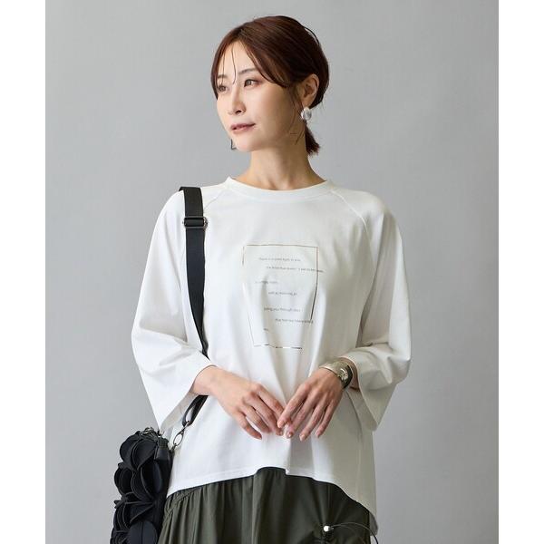 tシャツ 箔入りロゴプリント7分袖ラグランTシャツ レディース