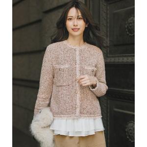 ジャケット ノーカラージャケット ツイーディー ニット ジャケット レディース