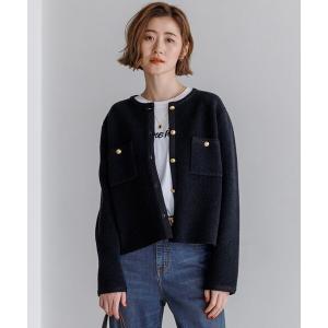 ジャケット ノーカラージャケット ミニブークレ ニット ジャケット レディースの商品画像