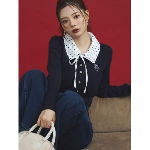 ニット セーター シャツドッキングロゴニットトップス レディース