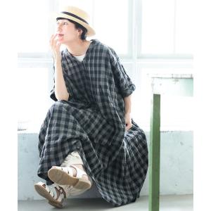 シャツワンピース 黒いチェックの涼むワンピース