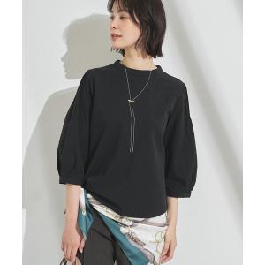 tシャツ 速乾 「初秋にピッタリ！／洗える」凹凸素材ミニスタンドトップス レディース