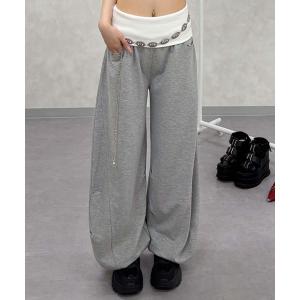 ワイドパンツ スウェットパンツ ジャージ 「接触冷感」ダブルウエストスウェットパンツ レディース