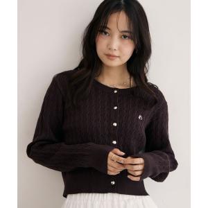 カーディガン 「ONかわ」金ボタンケーブルニットカーディガン レディース