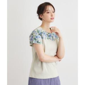 tシャツ 半袖 「接触冷感／洗える／コットン100％」ロミリー柄 デコルテプリントTシャツ レディース