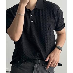 ポロシャツ 半袖 「NOWLE」ケーブル編み ポロニット 半袖 ポロシャツ / リラックス サマーニット トップス メンズ