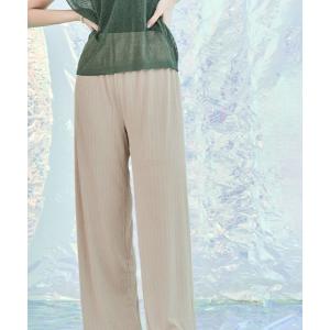 ワイドパンツ パンツ 冷涼 ランダム リブ ワイドパンツ レディース