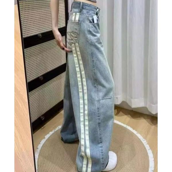 ジーンズ デニム デニムパンツ サイドライン ウォッシュドワイドデニムパンツ レディース