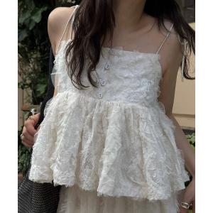 キャミソール cut jacquard tulle gather camisole