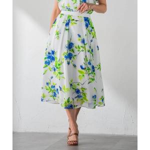 ロング スカート 夏 ブルーローズプリントスカート