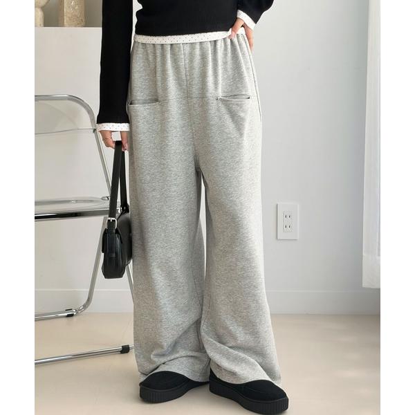 ワイドパンツ スウェットパンツ ジャージ デザインポケットスウェットワイドパンツ レディース